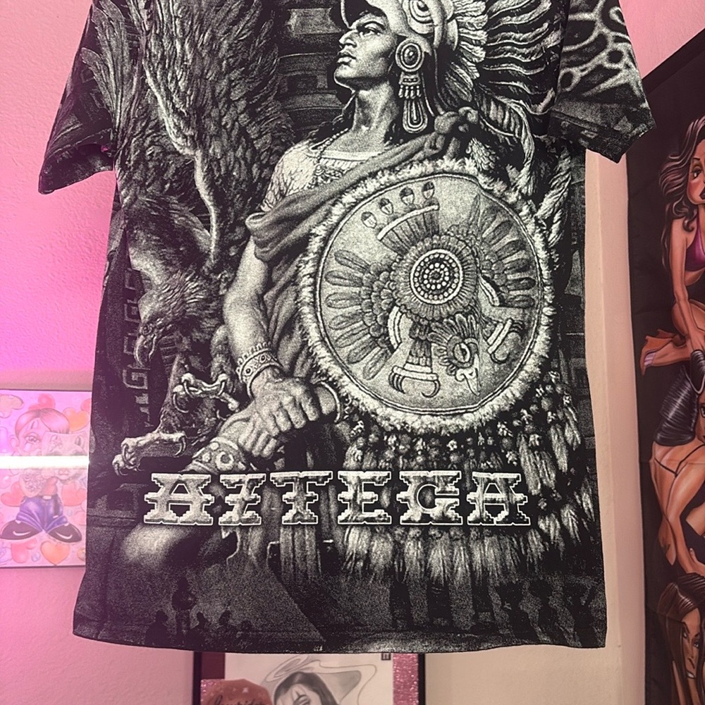 Azteca warrior vintage Lowrider culture T-Shirt🖤🩶🤍